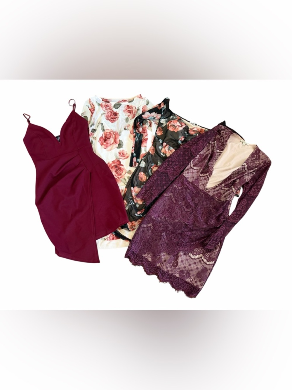 Windsor Burgundy, Cream & Black Floral Women's Dress bundle small